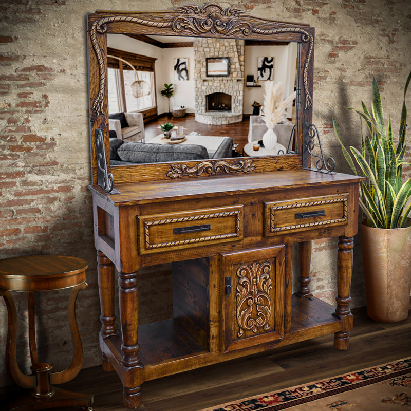 Armoire d'entrée Western avec sculpture et miroir