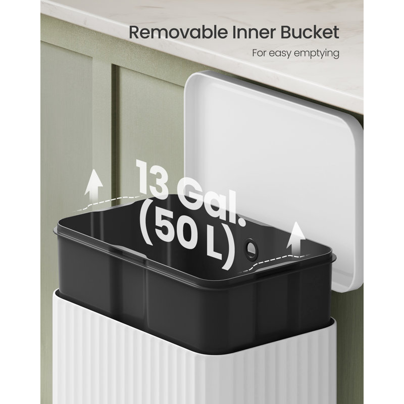 Kitchen Bin, 13 Gallon (50 L) Waste Bin With Pedal, Soft-Close Lid, And Removable Inner Bucket, Steel, 15 Rubbish Bags (Code K) Included