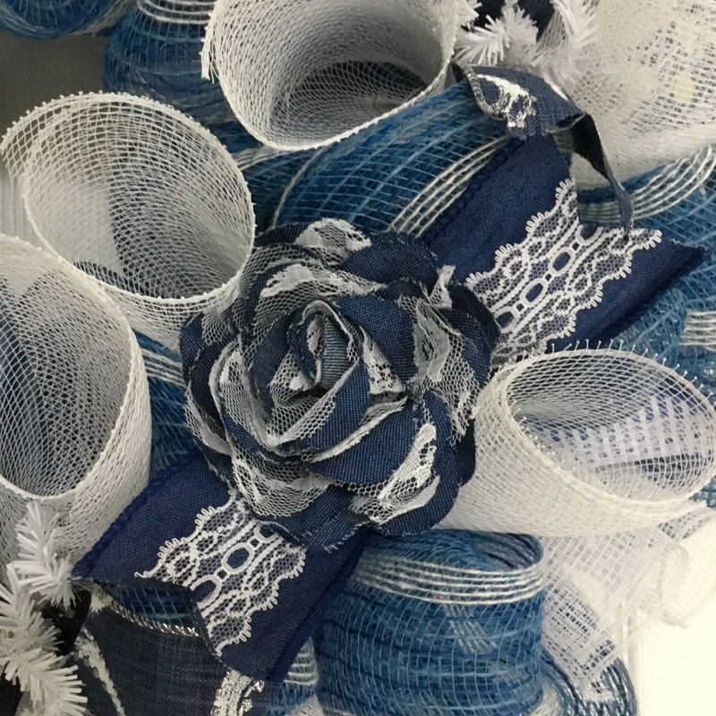 Breakwater Bay Denim and Lace Welcome Door Wreath | Wayfair