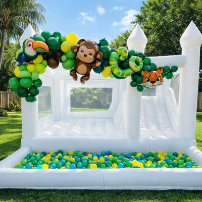 Château gonflable blanc de 15 pi avec glissade et fosse à balles pour tous les âges, anniversaire d'enfants, réunion de famille, événement de mariage, matériel Oxford