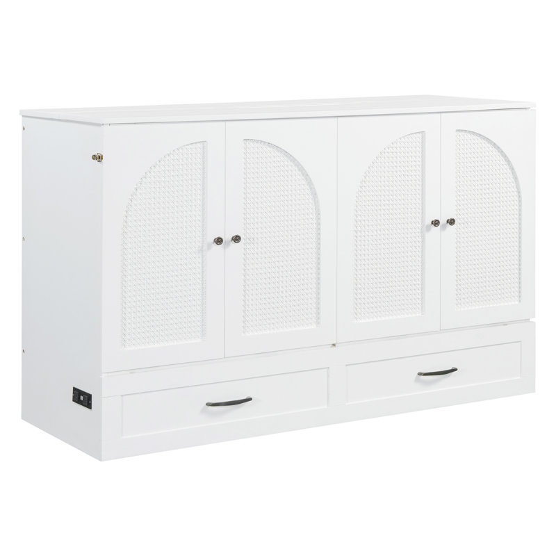 Grand lit escamotable grand avec grands tiroirs, blanc (ANCIEN SKU: N708S00010), Blanc