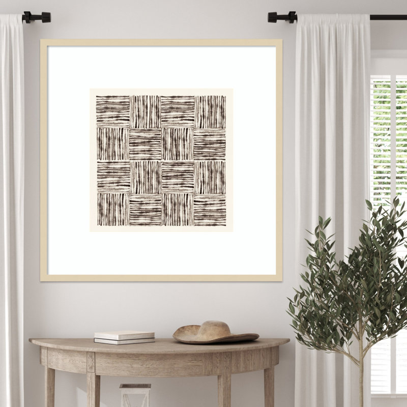 «Charcoal Striped Squares in Alternating Patterns» par Hazel J, impression sur bois encadrée, Svelte naturel, 33 x 33