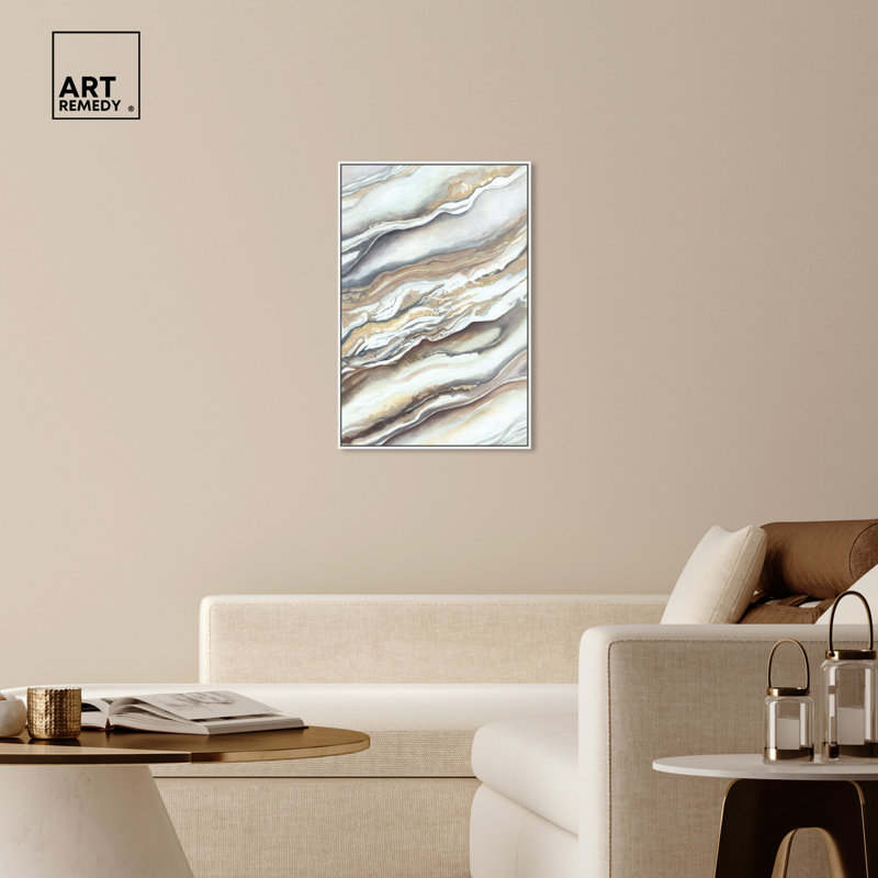 Art Remedy Neutral Lines I Framed Boho Abstract 1 Piece Canvas Wall Art 56654, White Framed, 37" H x 25" W