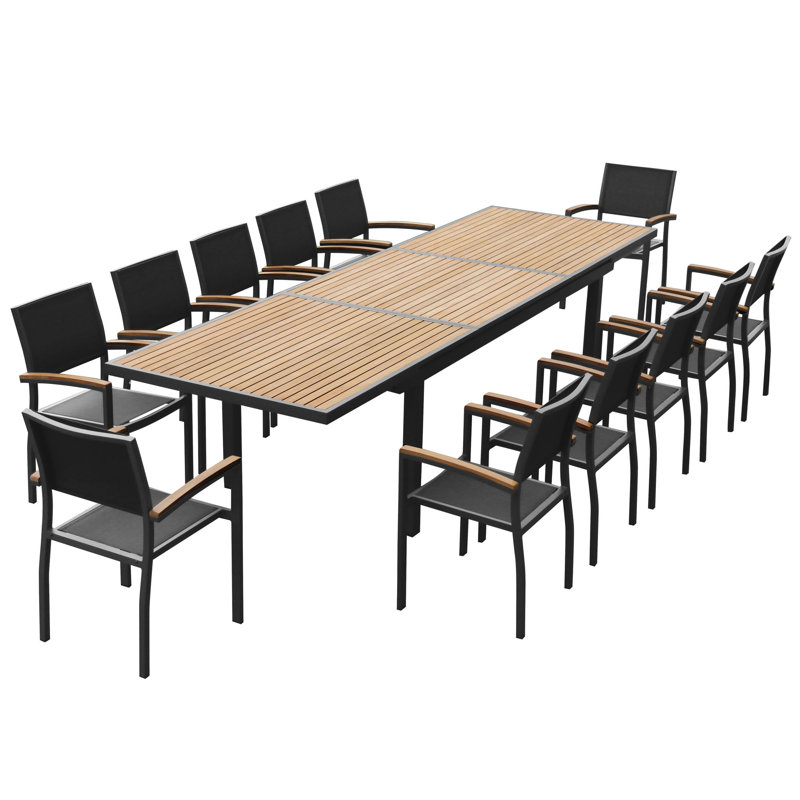 Heck 13-Piece Charcoal Black Aluminum and Teak Outdoor Dining Set