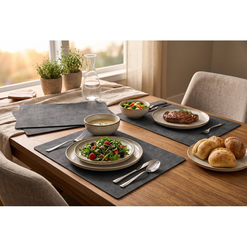 Ensemble de 4 napperons Cena en imitation suède, 30 x 45 cm, lavables et antidérapants, pour la salle à manger et la cuisine, gris anthracite