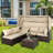 6 Pieces Patio Furniture Set Daybed with Retractable Canopy and Adjustable Backrest-1560247837