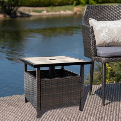 Latassha Wicker Side Table with Umbrella Hole