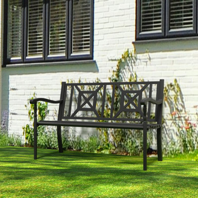 50"Â Outdoor Bench, Rustproof Metal Garden Bench with Ergonomic Backrest&Armrests by Winston Porter