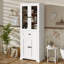 Armoire de rangement pour salle de bain tour de lin moderne autoportante avec portes, tablettes réglables et tiroir-118436575