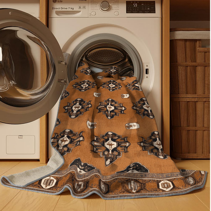 Tapis brun lavable à la machine, Carré 5 pi