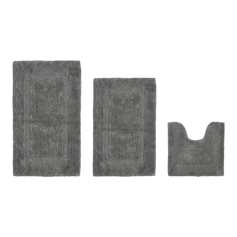 Annerose Premium 100% Cotton 2370 GSM 3-Piece Bath Rug Set, Ultra Soft, Super Absorbent, Reversible Tufted Weave Bathroom Mats, Machine Washable, OEKO-TEX® Certified Bath Rugs for Bathroom, Shower & Tub, Gray