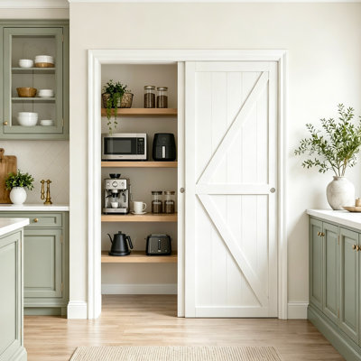 Porte coulissante blanche en forme de K avec cadre pour porte de garde-robe, garde-robe et salle de lavage