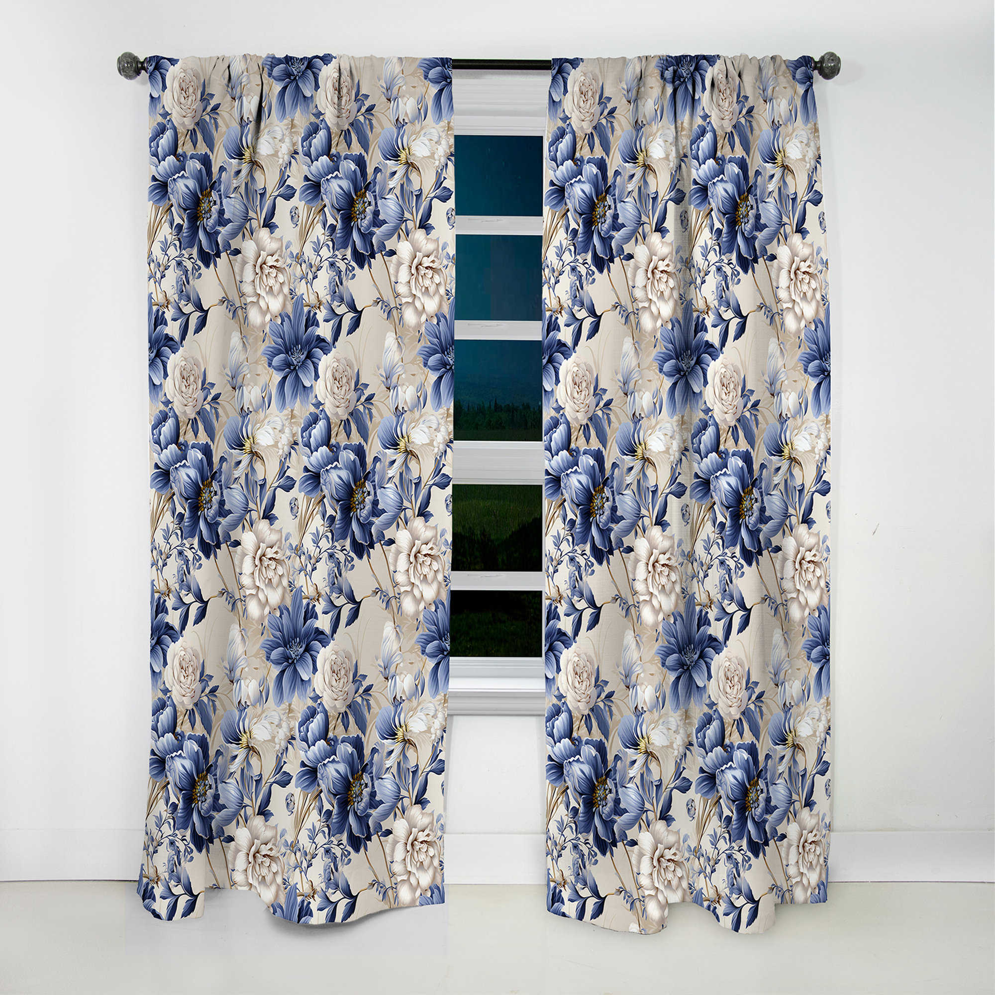 Design Art Victorian Blue And White Flowers Damask III - Bohemian