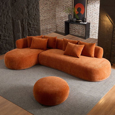 Canapé modulaire en L surdimensionné de 134,63 po avec repose-pieds avec méridienne et siège profond pour salon ORANGE