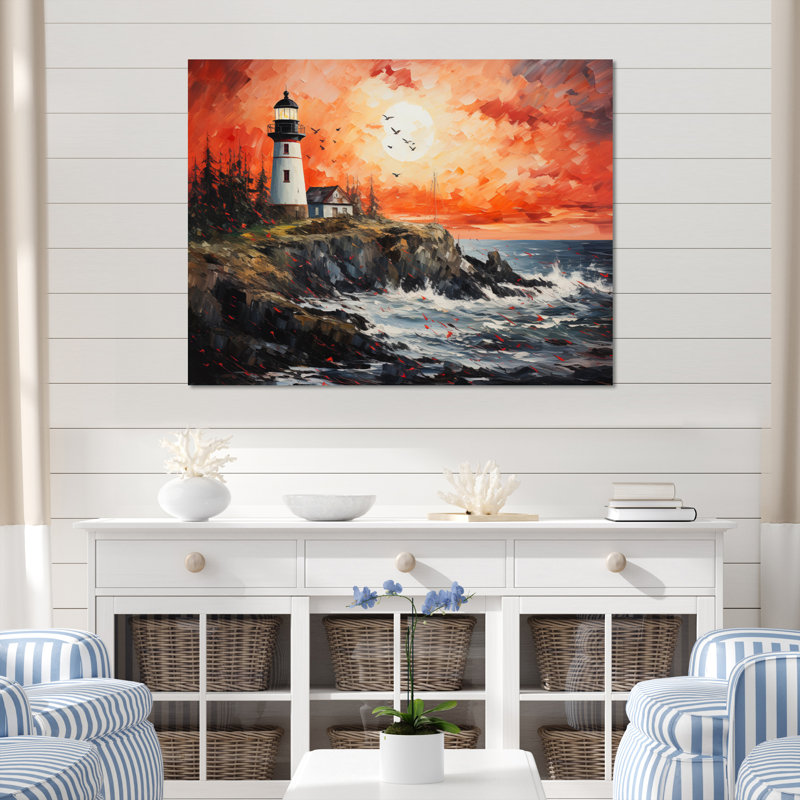 Phare guidé du pointillisme II, reproduction d'art sur toile, 24" H x 32" W, Toile tendue