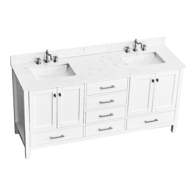 72"x 22" Stone Bathroom Vanity Counter - Undermount Ceramic Sink With Backsplash 72"x22" Countertop And Bath Remodel Feature