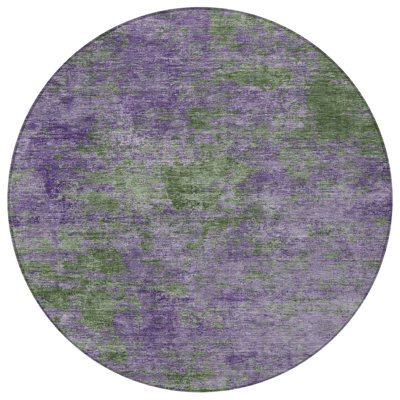 Tapis d'intérieur rond lavable abstrait mauve et vert 8 pi