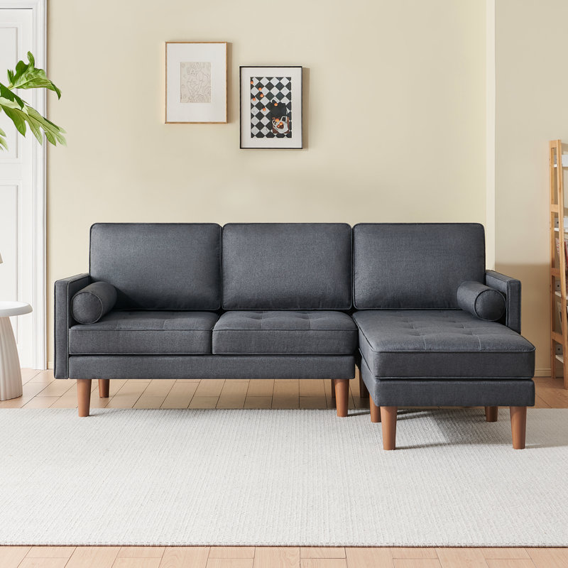 Mozell Upholstered L-Shaped Sectional Reversible, Dark Gray Polyester Blend