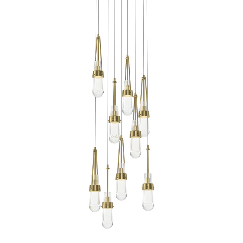 Luminaire suspendu 9 lumières Link, Laiton moderne, Long: 19" to 130", Verre transparent