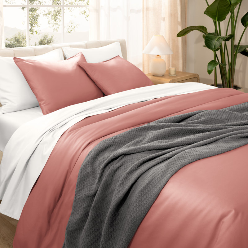 Ensemble de housse de couette en satin de coton 400 fils 400 fils, Vieux rose