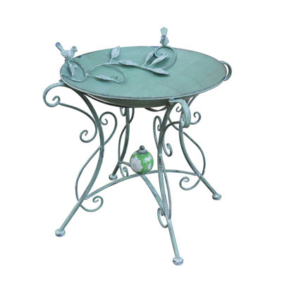 23in. Tall Iron Birdbath with Bird Detail & Porcelain Accent Rome 1945
