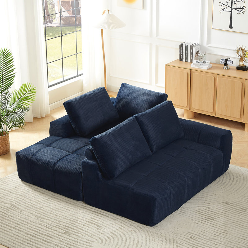 Canapé modulaire surdimensionné en L FAUX FUR, Bleu très foncé, Orienté à gauche (vu de face)