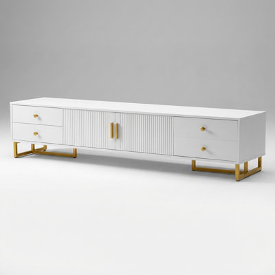 Grand meuble télé moderne avec centre de divertissement avec armoire de rangement et quatre tiroirs pour l'organisation multimédia du salon