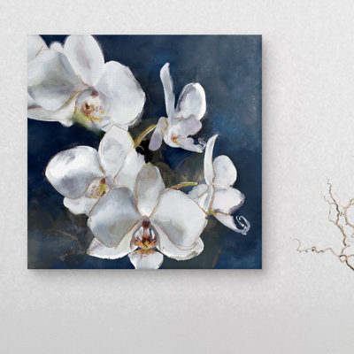 Orchidée sur bleu marine - impression sur toile tendue