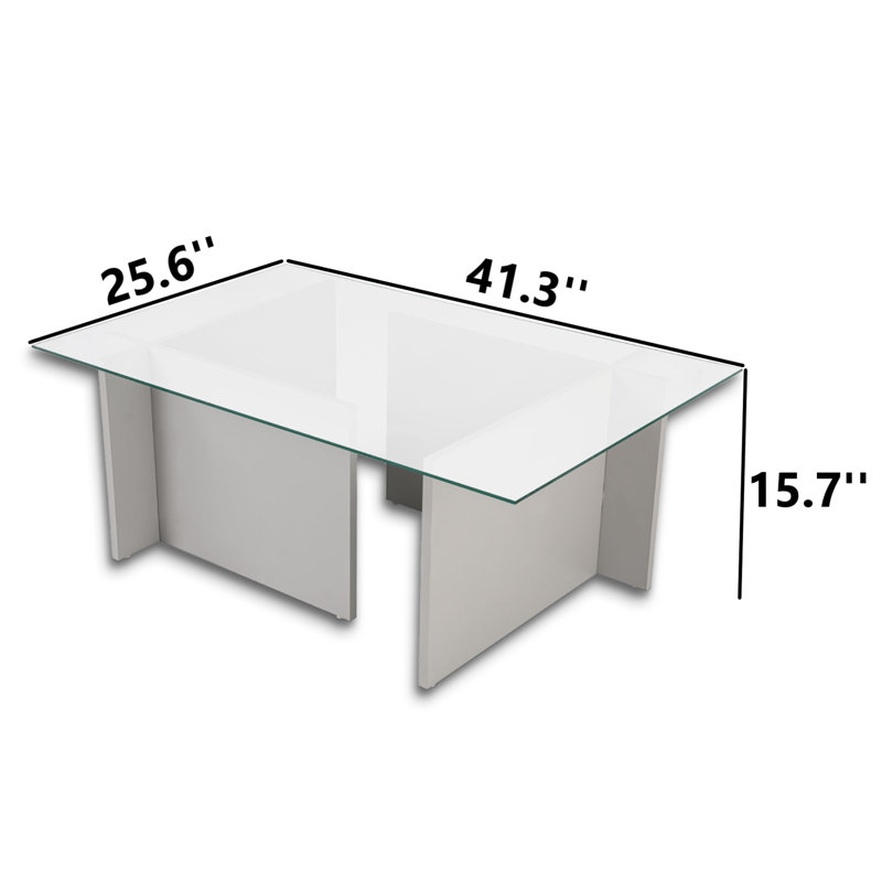 Table basse rectangulaire en verre trempé, Gris, H 15,7 po x l 41,3 po x P 25,6 po