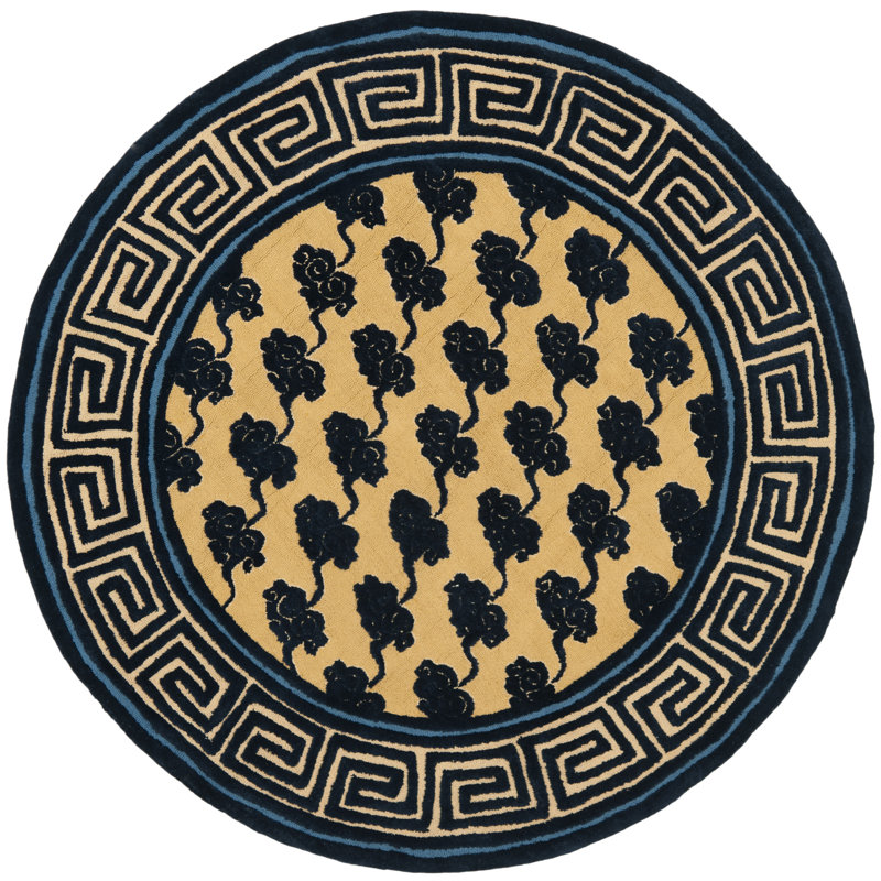 Layoune Newport Hand Hooked Cotton Pile Floral Rug, Round 4'
