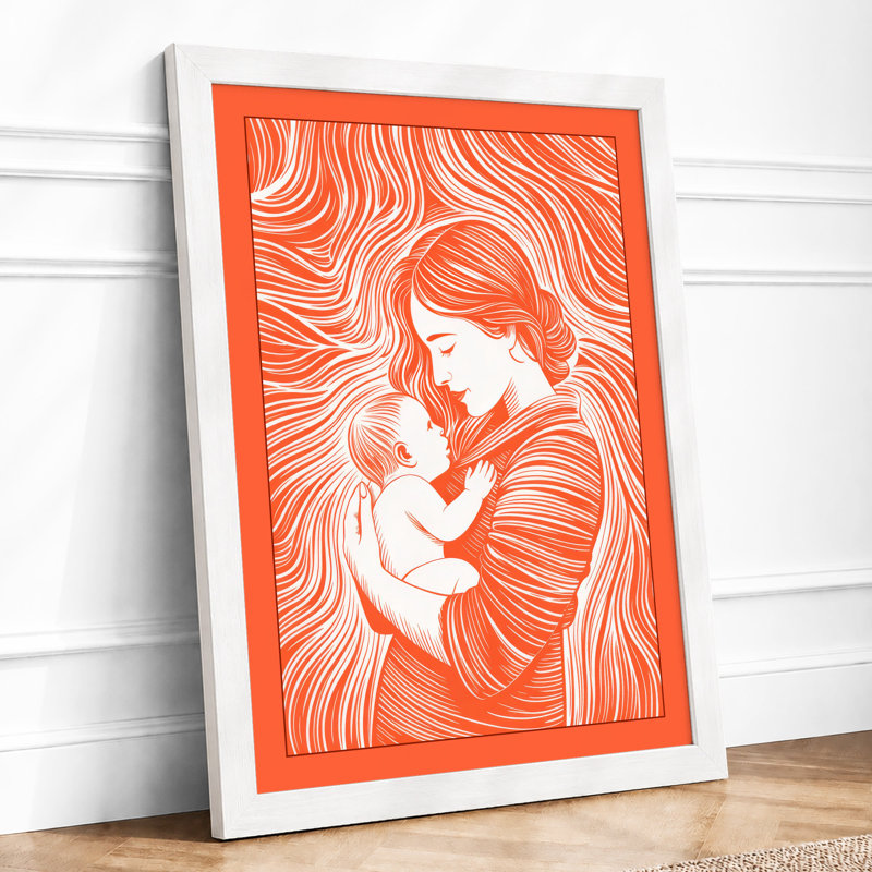 Mother and Child in Motion Boho 1 Piece Single Picture Frame Wall Art, A3 - 42.0 x 29.7 cm, White