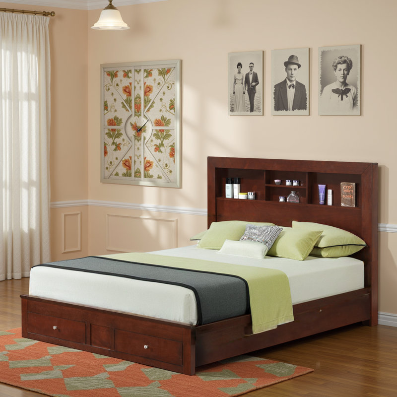 Lit escamotable à 4 tiroirs avec rangement à 4 tiroirs - l 58 po x L 81 po, structure en panneau de particules - Solution pour chambre à coucher peu encombrante