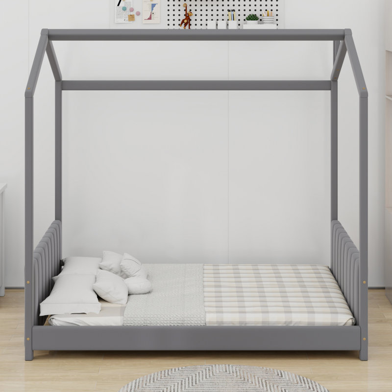 Lit Wood House, Gris, Lit double