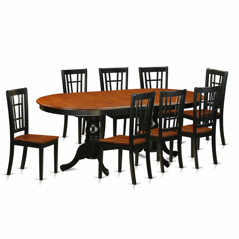 Ensemble de salle à manger en bois massif Pilcher, 9 pièces: 1 table, 8 chaises