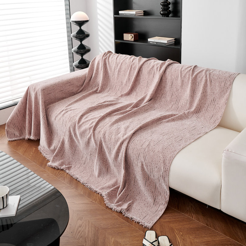 Multi-Colour Chenille Classic Fine Striped Sofa Slipcover, Dusty Rose Chenille, 71" H x 150" W x 0.1" D