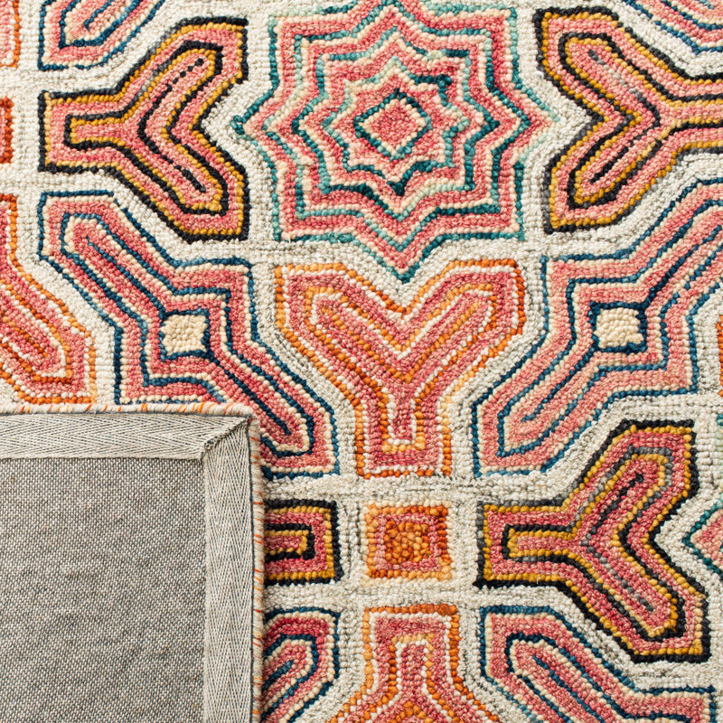 Aspen Pink and Orange Geometric Wool 6' x 9' Area Rug