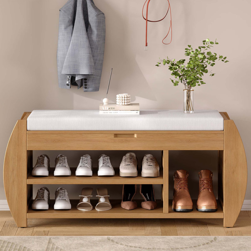 Banc de rangement multifonctionnel rétro avec coussin Retro, Naturel