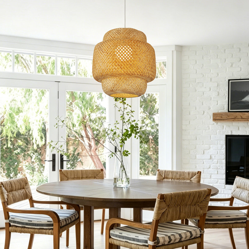 Large 19.7" White Bamboo Pendant Light