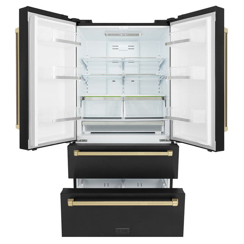 ZLINE Autograph 36 in. Counter-Depth Refrigerator in Black Steel with Handles, Champagne Bronze