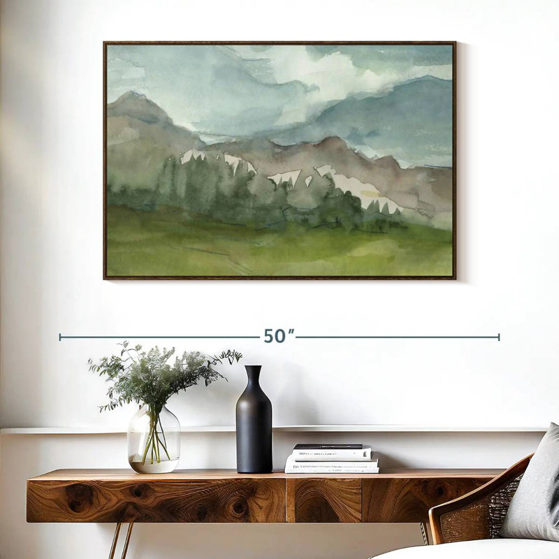 Plein Air Mountain View I, 40 po x 27 po, Cadre flottant noyer