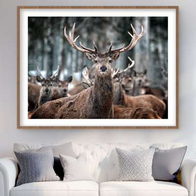 Stags - Brown Rustic Framed Matted Print for Home Decor