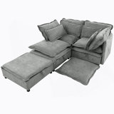 Double-Layer Cushion Modular Sofa, Freely Combinable, 4-Seater with Storage Function, Includes 4 Soft Cushions