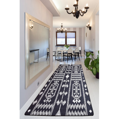 Durable Hall Carpet, 2.6 x 6.6 Feet | 100% Polyester, Total Thickness: 0.4 Inches | Antibacterial, Non-Slip Underside, Machine Washable | Stylish Black and White Design Perfect for Home Entryways & Living Areas