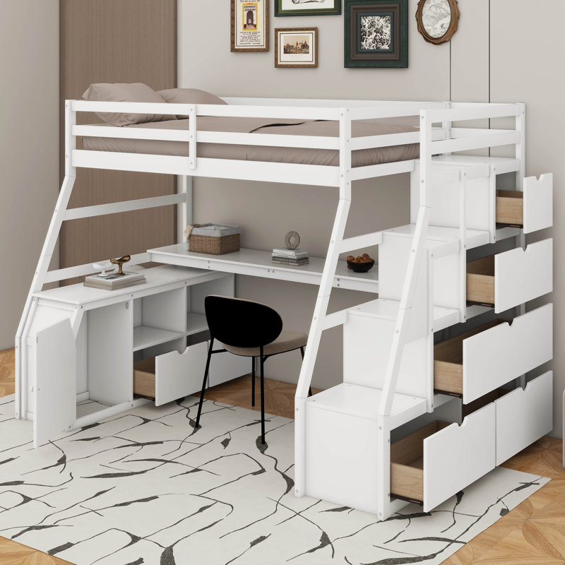 Lit mezzanine simple avec tiroirs et bureau, Blanc