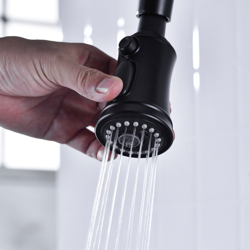 Bridge Kitchen Faucet With Pull-Down Sprayhead In Spot, Matte Black