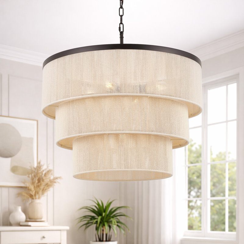 24" 5-Light Tiered Rope Drum Chandelier, Bronze