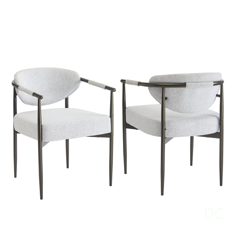 Ensemble de 2 chaises de salle à manger modernes, rembourrées avec un tissu beige et une structure en fer bronze, parfaites pour l'élégance de la cuisine et du restaurant