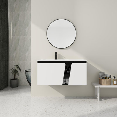 Meuble-lavabo mural moderne avec lavabo en céramique