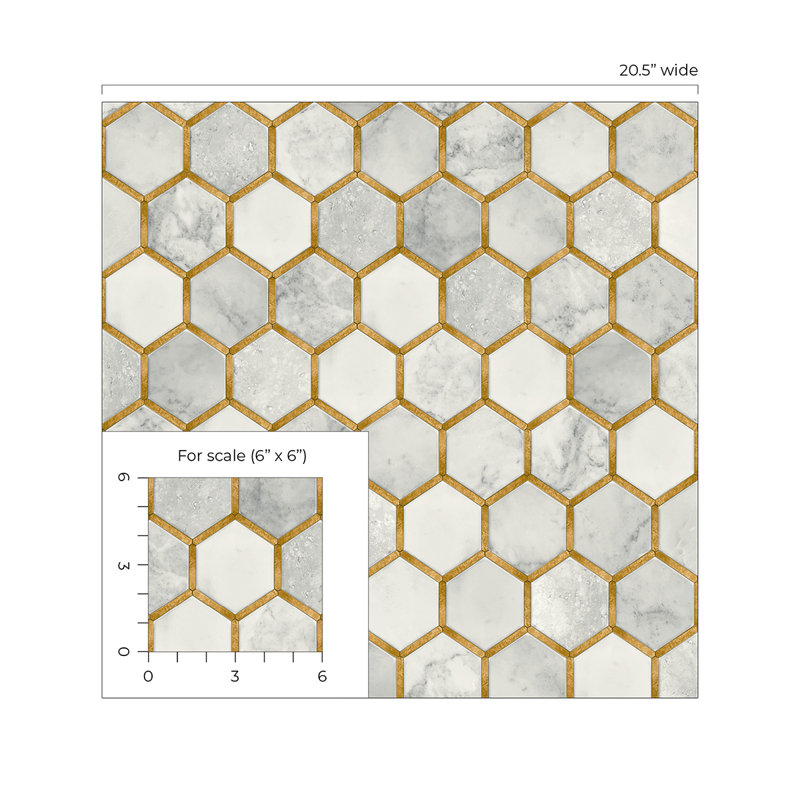 Rouleau de papier peint adhésif L 18 pi x l 20,5 po Cefferillo, L 33 po x l 20,5 po, Gris/doré