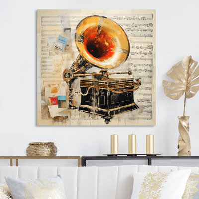 Gold Gold Phonograph Popart II - Music Print on Metal